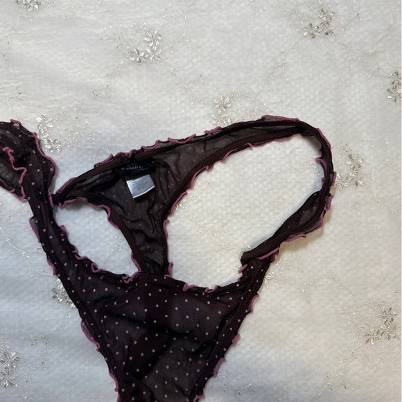 vintage y2k rampage pink and brown polka dot thong panty size 2X - Picture 2 of 3